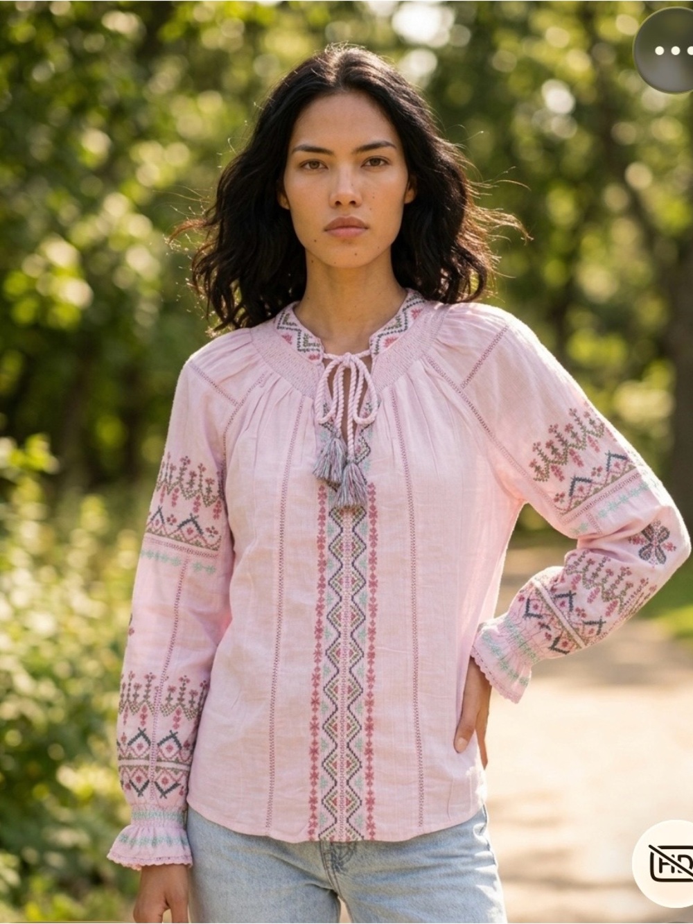 New! Sundance Embroidered Boho Peasant Top - Picture 2 of 4